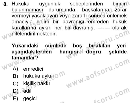 Sağlık Hukuku Dersi 2018 - 2019 Yılı 3 Ders Sınav Soruları 8. Soru