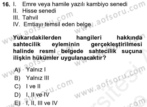 Sağlık Hukuku Dersi 2018 - 2019 Yılı (Final) Dönem Sonu Sınav Soruları 16. Soru