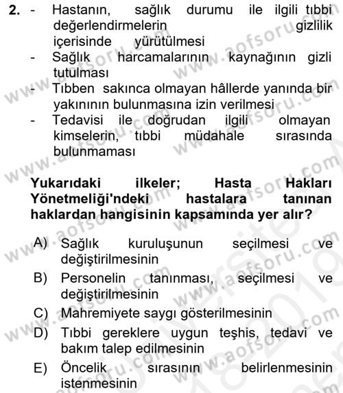 Sağlık Hukuku Dersi 2018 - 2019 Yılı (Final) Dönem Sonu Sınav Soruları 2. Soru
