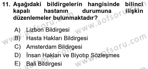 Sağlık Hukuku Dersi 2020 - 2021 Yılı Yaz Okulu Sınavı 11. Soru