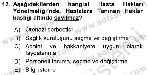 Sağlık Hukuku Dersi 2020 - 2021 Yılı Yaz Okulu Sınav Soruları 12. Soru
