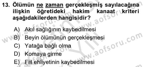 Sağlık Hukuku Dersi 2020 - 2021 Yılı Yaz Okulu Sınav Soruları 13. Soru