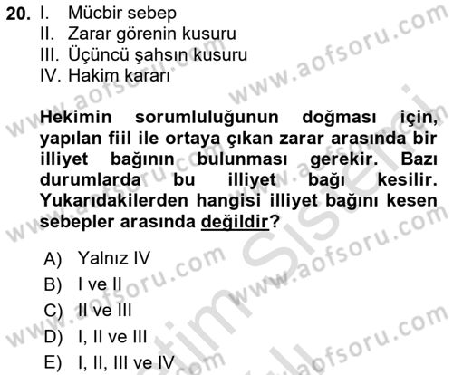 Sağlık Hukuku Dersi 2020 - 2021 Yılı Yaz Okulu Sınav Soruları 20. Soru