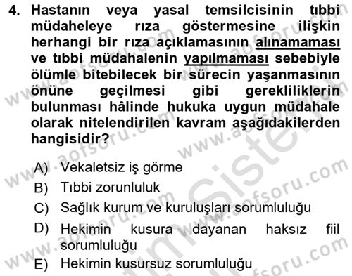 Sağlık Hukuku Dersi 2020 - 2021 Yılı Yaz Okulu Sınav Soruları 4. Soru