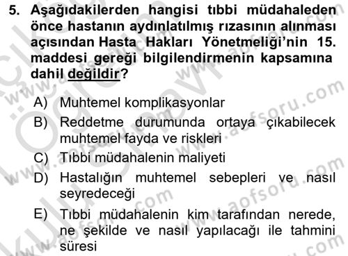 Sağlık Hukuku Dersi 2020 - 2021 Yılı Yaz Okulu Sınav Soruları 5. Soru