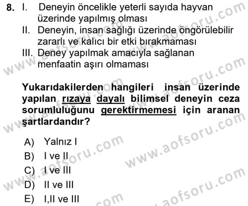 Sağlık Hukuku Dersi 2020 - 2021 Yılı Yaz Okulu Sınav Soruları 8. Soru