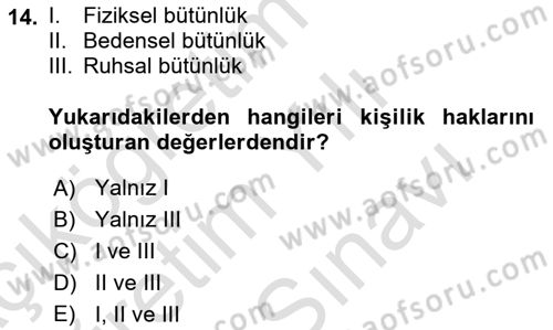 Sağlık Hukuku Dersi 2021 - 2022 Yılı (Vize) Ara Sınavı 14. Soru