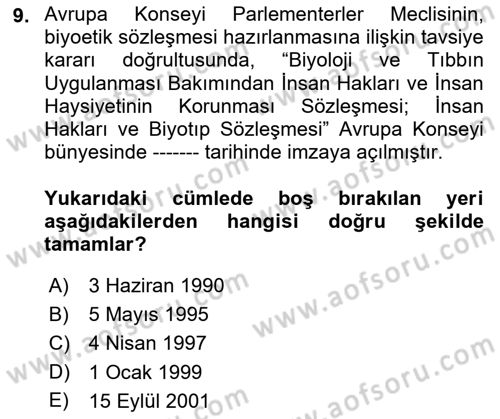 Sağlık Hukuku Dersi 2021 - 2022 Yılı (Vize) Ara Sınavı 9. Soru