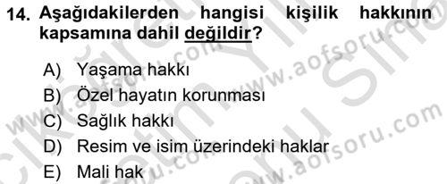 Sağlık Hukuku Dersi 2021 - 2022 Yılı (Final) Dönem Sonu Sınavı 14. Soru