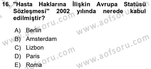 Sağlık Hukuku Dersi 2021 - 2022 Yılı (Final) Dönem Sonu Sınavı 16. Soru