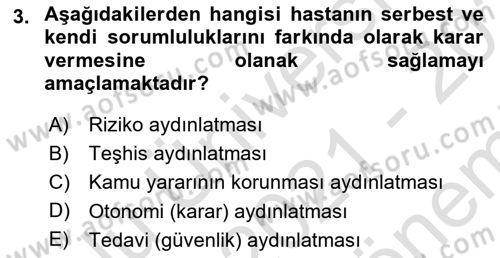 Sağlık Hukuku Dersi 2021 - 2022 Yılı (Final) Dönem Sonu Sınav Soruları 3. Soru