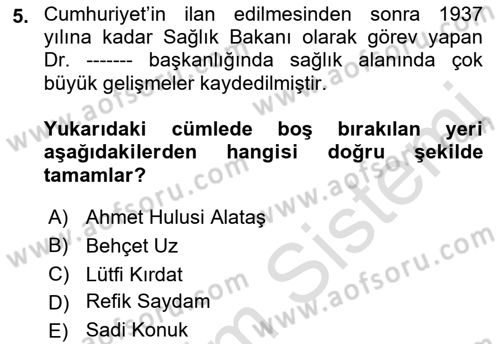 Sağlık Hukuku Dersi 2021 - 2022 Yılı (Final) Dönem Sonu Sınav Soruları 5. Soru