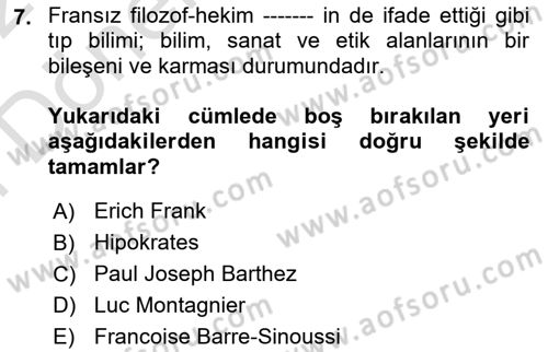 Sağlık Hukuku Dersi 2021 - 2022 Yılı (Final) Dönem Sonu Sınavı 7. Soru