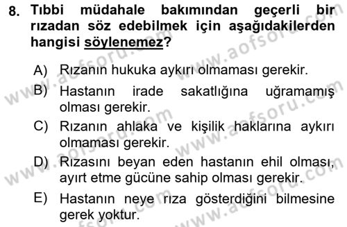 Sağlık Hukuku Dersi 2021 - 2022 Yılı (Final) Dönem Sonu Sınav Soruları 8. Soru