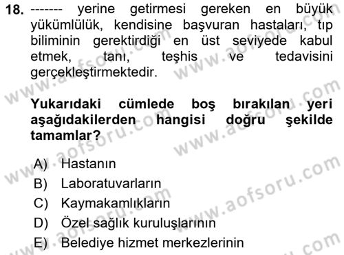 Sağlık Hukuku Dersi 2021 - 2022 Yılı Yaz Okulu Sınav Soruları 18. Soru