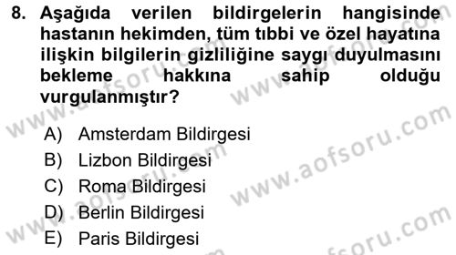 Sağlık Hukuku Dersi 2021 - 2022 Yılı Yaz Okulu Sınav Soruları 8. Soru