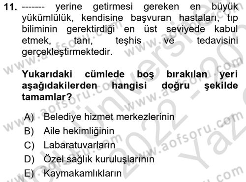 Sağlık Hukuku Dersi 2022 - 2023 Yılı Yaz Okulu Sınav Soruları 11. Soru