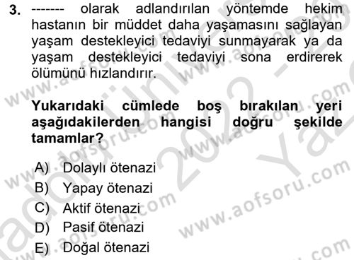 Sağlık Hukuku Dersi 2022 - 2023 Yılı Yaz Okulu Sınav Soruları 3. Soru