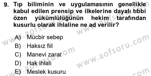 Sağlık Hukuku Dersi 2022 - 2023 Yılı Yaz Okulu Sınav Soruları 9. Soru