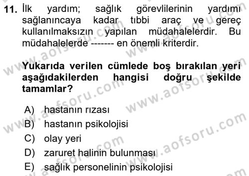 Sağlık Hukuku Dersi 2023 - 2024 Yılı (Vize) Ara Sınav Soruları 11. Soru