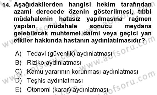 Sağlık Hukuku Dersi 2023 - 2024 Yılı (Vize) Ara Sınav Soruları 14. Soru