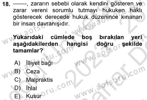Sağlık Hukuku Dersi 2023 - 2024 Yılı (Vize) Ara Sınav Soruları 18. Soru