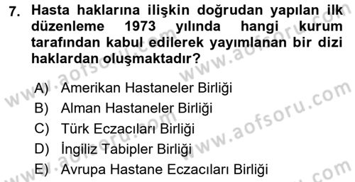 Sağlık Hukuku Dersi 2023 - 2024 Yılı (Vize) Ara Sınav Soruları 7. Soru