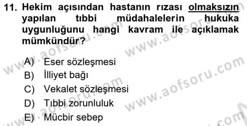 Sağlık Hukuku Dersi 2023 - 2024 Yılı (Final) Dönem Sonu Sınav Soruları 11. Soru