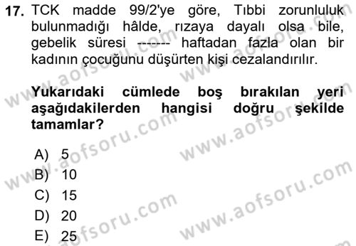 Sağlık Hukuku Dersi 2023 - 2024 Yılı (Final) Dönem Sonu Sınav Soruları 17. Soru