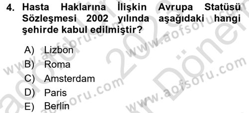Sağlık Hukuku Dersi 2023 - 2024 Yılı (Final) Dönem Sonu Sınav Soruları 4. Soru
