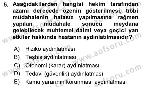 Sağlık Hukuku Dersi 2023 - 2024 Yılı (Final) Dönem Sonu Sınav Soruları 5. Soru