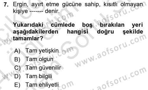 Sağlık Hukuku Dersi 2023 - 2024 Yılı (Final) Dönem Sonu Sınav Soruları 7. Soru