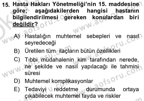 Sağlık Hukuku Dersi 2023 - 2024 Yılı Yaz Okulu Sınav Soruları 15. Soru