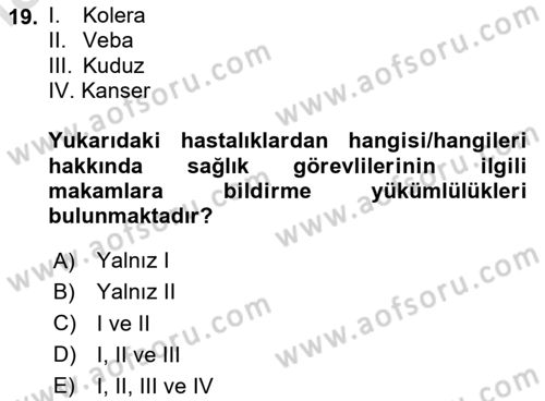 Sağlık Hukuku Dersi 2023 - 2024 Yılı Yaz Okulu Sınav Soruları 19. Soru