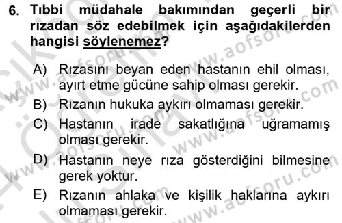 Sağlık Hukuku Dersi 2023 - 2024 Yılı Yaz Okulu Sınav Soruları 6. Soru