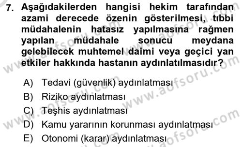 Sağlık Hukuku Dersi 2023 - 2024 Yılı Yaz Okulu Sınav Soruları 7. Soru