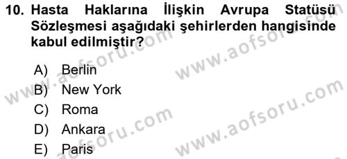 Sağlık Hukuku Dersi 2024 - 2025 Yılı (Vize) Ara Sınav Soruları 10. Soru