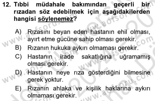 Sağlık Hukuku Dersi 2024 - 2025 Yılı (Vize) Ara Sınav Soruları 12. Soru