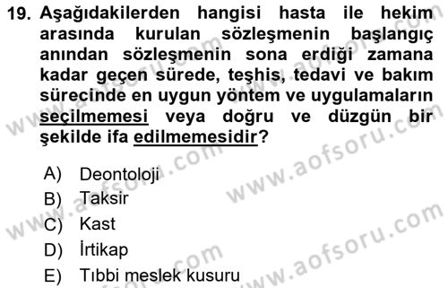 Sağlık Hukuku Dersi 2024 - 2025 Yılı (Vize) Ara Sınav Soruları 19. Soru