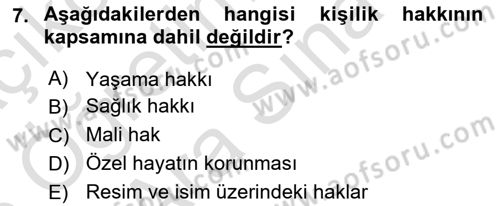 Sağlık Hukuku Dersi 2024 - 2025 Yılı (Vize) Ara Sınav Soruları 7. Soru