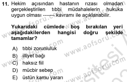 Sağlık Hukuku Dersi 2024 - 2025 Yılı (Final) Dönem Sonu Sınav Soruları 11. Soru