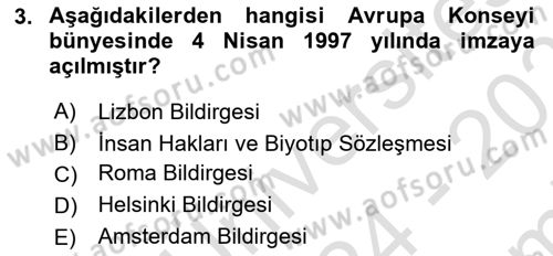 Sağlık Hukuku Dersi 2024 - 2025 Yılı (Final) Dönem Sonu Sınav Soruları 3. Soru