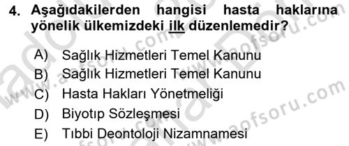 Sağlık Hukuku Dersi 2024 - 2025 Yılı (Final) Dönem Sonu Sınav Soruları 4. Soru