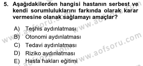 Sağlık Hukuku Dersi 2024 - 2025 Yılı (Final) Dönem Sonu Sınav Soruları 5. Soru
