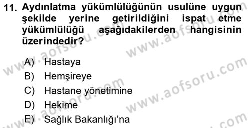 Sağlık Hukuku Dersi 2025 - 2026 Yılı (Vize) Ara Sınav Soruları 11. Soru