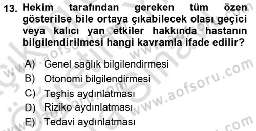 Sağlık Hukuku Dersi 2025 - 2026 Yılı (Vize) Ara Sınav Soruları 13. Soru