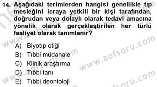 Sağlık Hukuku Dersi 2025 - 2026 Yılı (Vize) Ara Sınav Soruları 14. Soru