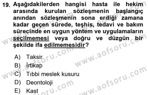Sağlık Hukuku Dersi 2025 - 2026 Yılı (Vize) Ara Sınav Soruları 19. Soru