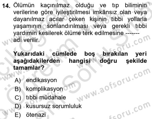 Sağlık Hukuku Dersi 2025 - 2026 Yılı (Final) Dönem Sonu Sınav Soruları 14. Soru