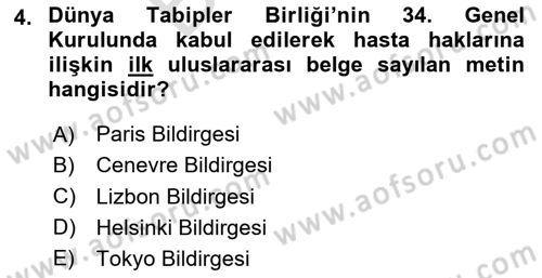Sağlık Hukuku Dersi 2025 - 2026 Yılı (Final) Dönem Sonu Sınav Soruları 4. Soru